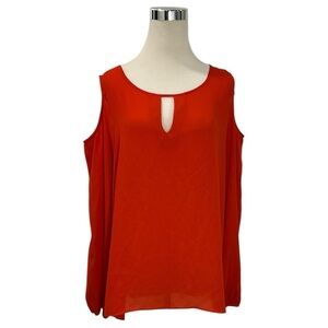 Rose & Olive Women's Cold Shoulder Red Top Keyhole Neck Long Sleeve Size XL